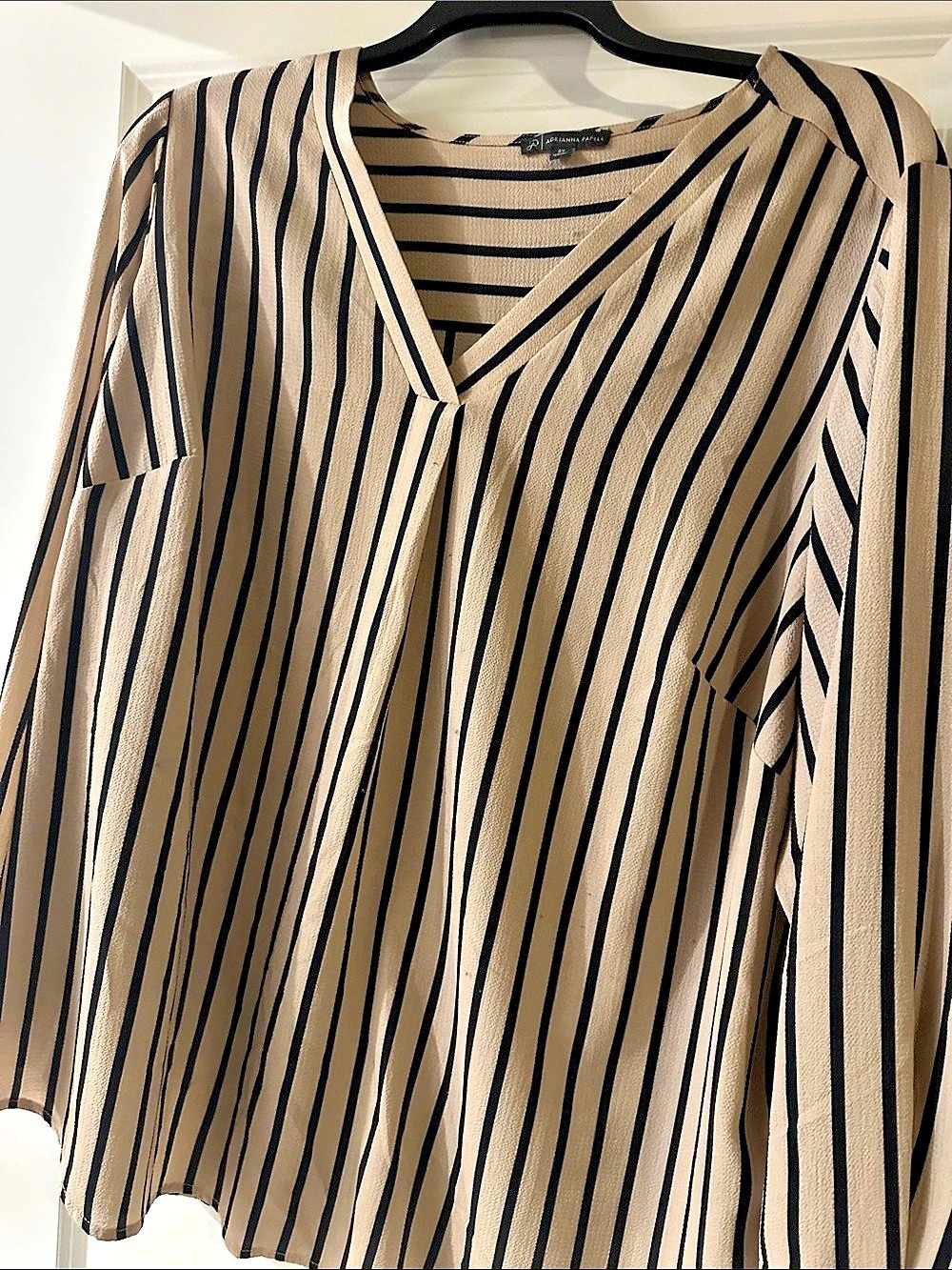 Adrianna Papell Striped V-Neck Blouse in Tan & Black Size 3X